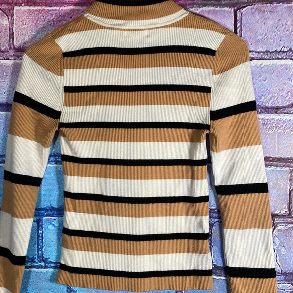 Maeve by Anthropology Women’s Top Medium Long Sleeve White Tan Black Body Shirt - Picture 6 of 6